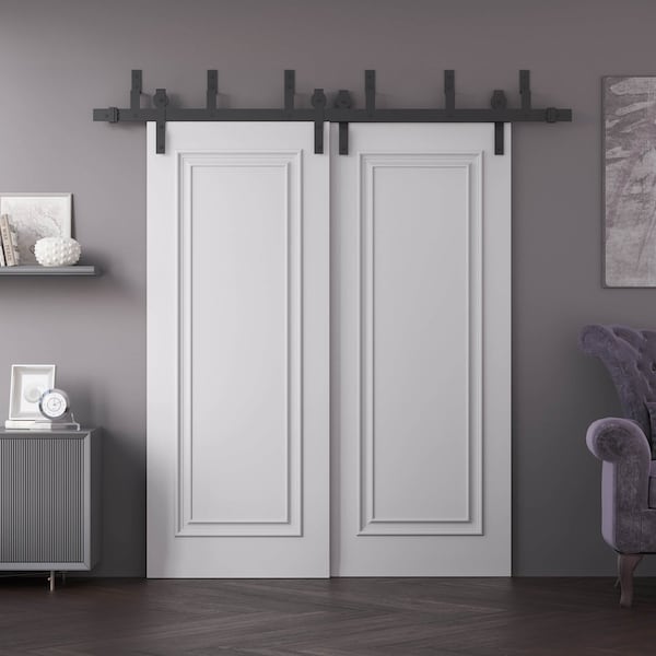 Sartodoors Sliding Closet Barn Bypass Doors 36x96 inches White Solid Core Modern Interior ROYAL9811BBB-EMAL-3696 - main