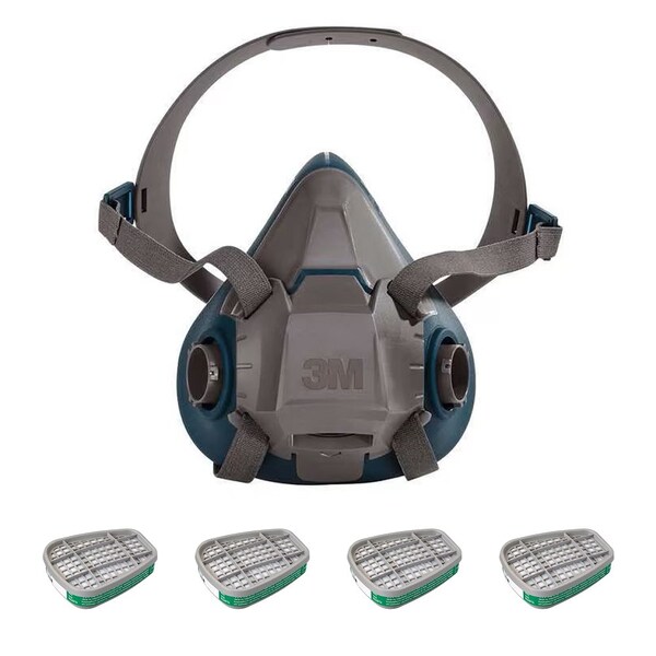 3M Low Maintenance Half Mask Respirator Kit: Includes 4 Chemical Cartridges, Green Color, Bayonet, M 6AD97-1AZ78 - main