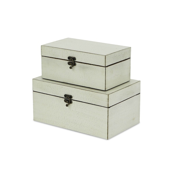 Homeroots Set of Two White Wood Box With Lid, 2PK 489383 - main