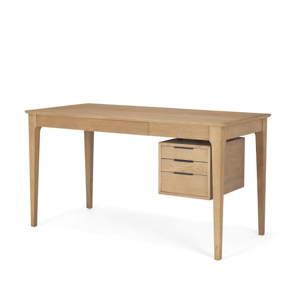Homeroots 55" Light Brown Solid Wood Writing Desk With Four Drawers 605954 - main