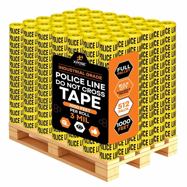 Xpose Safety Police Line Do Not Cross Tape Roll, 3 Mil, 3 Inch Wide x 1000 Feet, Yellow w/Black Letters, 512PK PPLT-3M-FP512-X - main