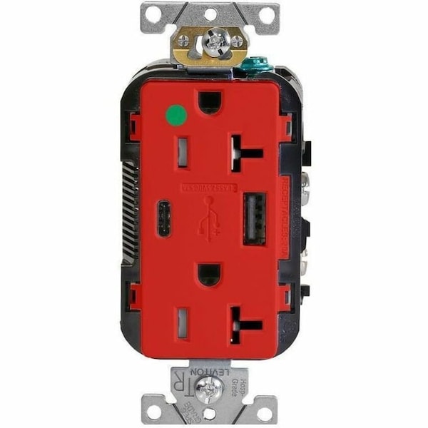 Leviton USB Receptacle, 20 A, 1/2 hp, Red T5833-HGR - main