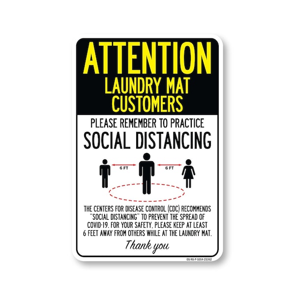 Signmission PSA, Laundry Mat Customers Practice Social Distancing, 14in X 10in Rigid Plastic, OS-NS-P-1014-25362 OS-NS-P-1014-25362 - main