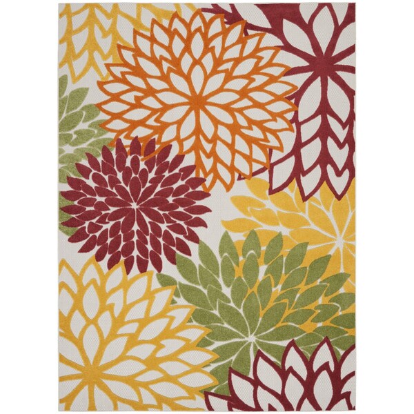 Homeroots 7' X 10' Red Ivory Yellow And Orange Floral Indoor Outdoor Area Rug 546692 - main