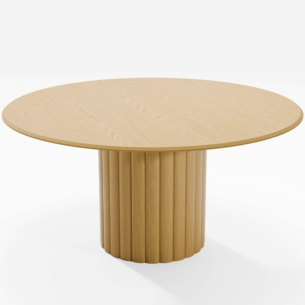 Homeroots 60" Brown Solid Wood Pedestal Base Round Top Dining Table 720993 - main