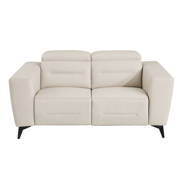 Homeroots 64in Cream and Black Italian Leather Power Reclining Loveseat 720521 - main