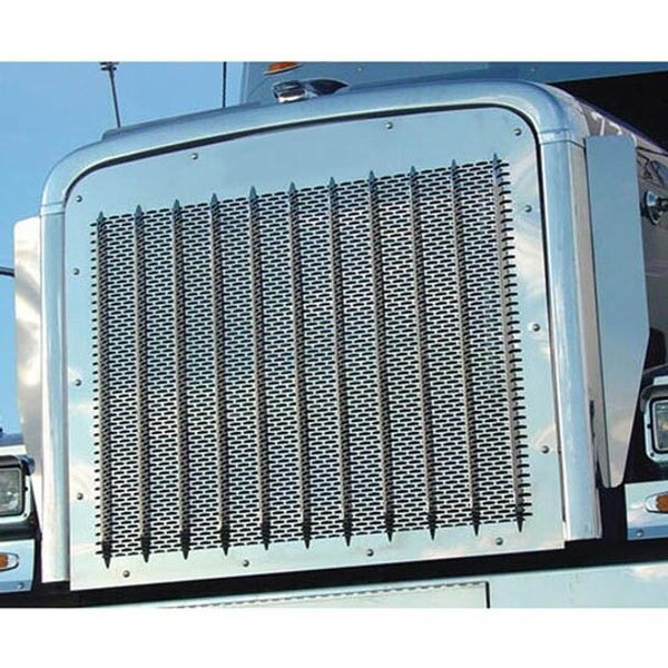 Ilc FREIGHTLINER FL120 CLASSIC YEAR 1998 STAINLESS STEEL PUNCHED GRILLE INSERT W LOGO HOLE Replacemennt FRTLNR FL120 CLASSIC 1998 SS PUNCHED GRILLE INSERT - main