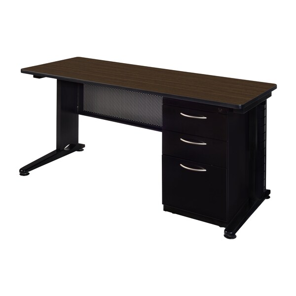 Regency Fusion Teachers Desk W/ Single Pedestal Drawer Unit, 60 in W X Wood, Metal, Neo Walnut MSP6024NW - main
