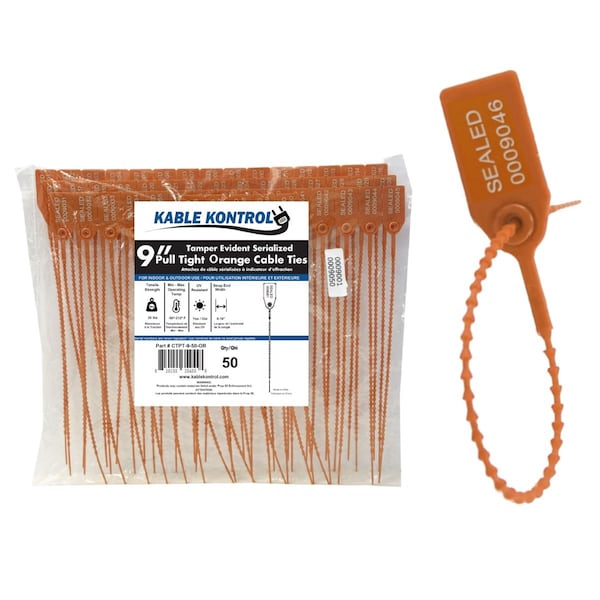 Kable Kontrol Identification & Tamper Proof Cable Zip Ties, 9 in L, Orange, HDPE (High-density polyethylene) CTPT-9-50-OR - main