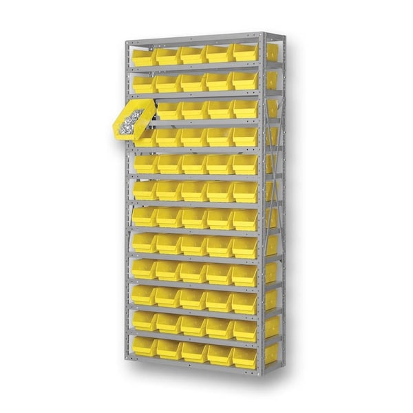 Pucel Bin Shelving Rack, 36 in W x 73 in H x 12 in D, 60 Bins, 400 lbs/Shelf, Black BR-1236-13-60 - main