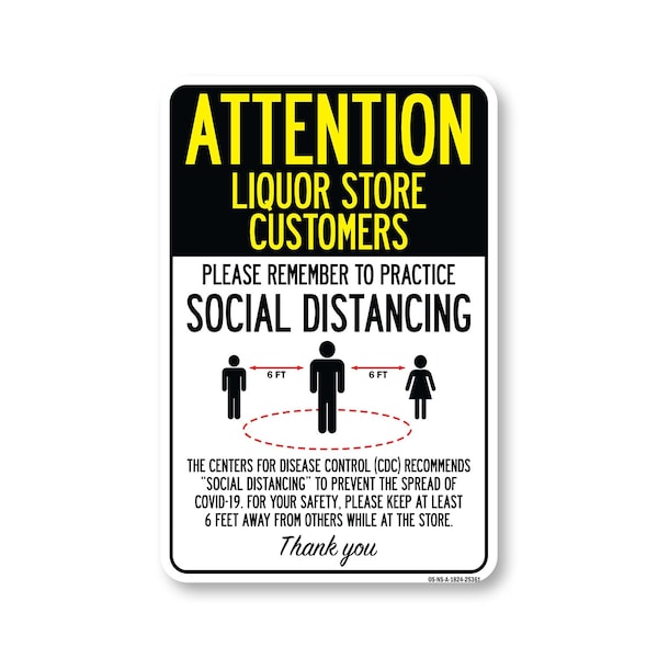Signmission Public Safety, Liquor Store Customers Practice Social Distancing, 24in X 18in, OS-NS-A-1824-25361 OS-NS-A-1824-25361 - main