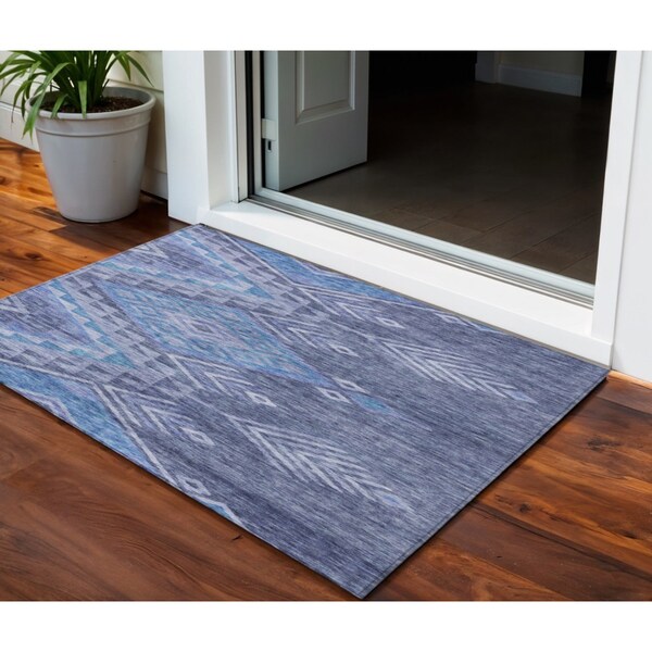 Homeroots 3' X 5' Navy Blue Charcoal And Gray Southwestern Washable Indoor Outdoor Area Rug 603551 - main