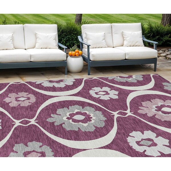 Homeroots 9' X 12' Eggplant Ivory And Gray Medallion Washable Indoor Outdoor Area Rug 589606 - main