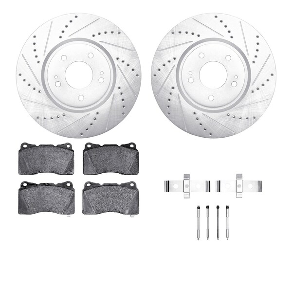 Dynamic Friction Co DFC Rotors-Drilled & Slotted-Silver w/ EURO 5000 Ceramic Brake Pads Incl Hdw 7612-72000 - main