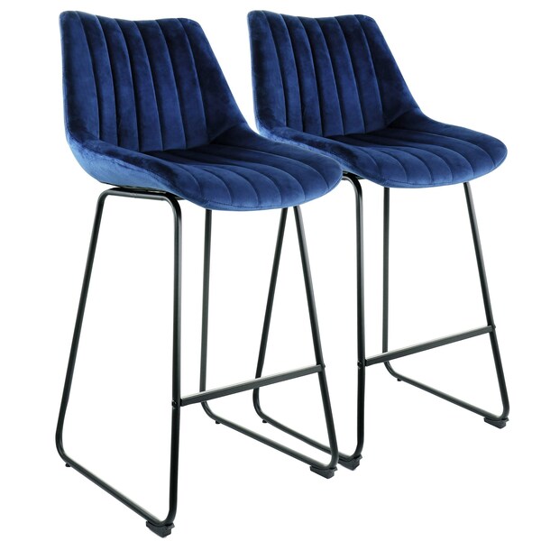 Elama 2 Piece Velvet Stripe Stitch Bar Chair in Royal Blue with Metal Legs ELM-222-1-BLU - main