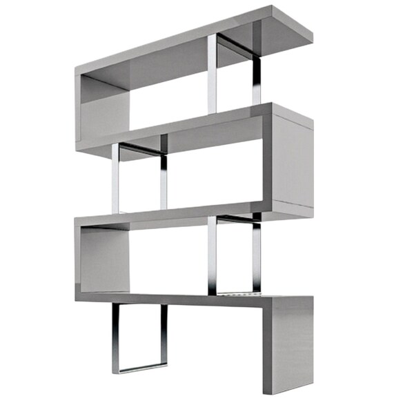 Homeroots 67" Gray And Silver Metal and Wood Three Tier Etagere Bookcase 555007 - main