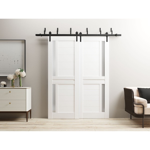 Sartodoors Sliding Closet Barn Bypass Doors 36 x 80in, White Silk W/ Frosted Glass, Sturdy 6.6ft Rails VEREGIO7288BBB-WS-36 - main