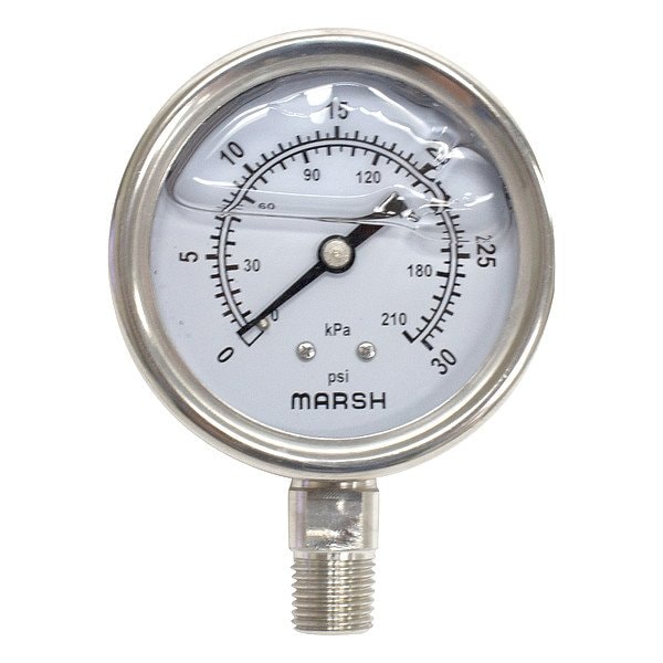 Marsh Pressure Gauge, 1/4 in NPT, Bottom Location J7854P - main