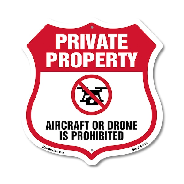 Signmission No Drone Shield Sign Aircraft Or Drone I, 6 Inch X 6 Inch, Plastic Sign SHI-P-6-391 - main
