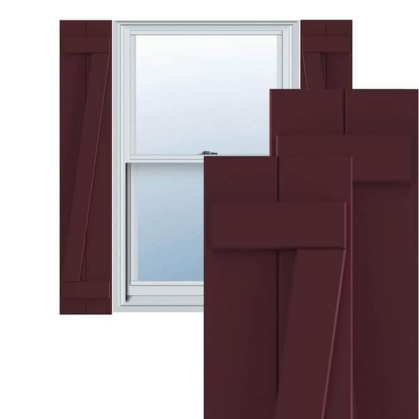 Ekena Millwork True Fit PVC, Two Board Joined Board-n-Batten Shutters w/Z-Bar, Wine Red , 10 3/4W x 44H, PR TFP102BBF11X044WR - main