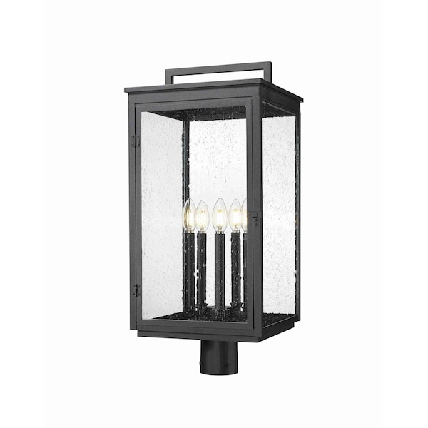 Z-Lite Hartwell 5-Light Outdoor Post Mount Fixture, 12 in W x 26.75 H, Sand Black 5019PHXLR-BK - main