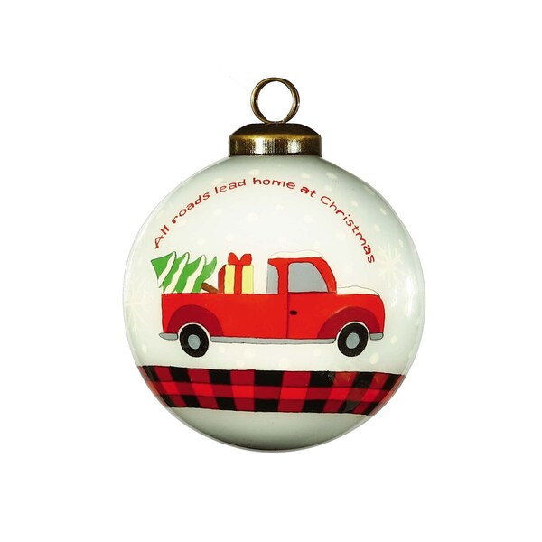Homeroots Red Pickup Truck with Presents Hand Painted Mouth Blown Glass Ornament 477471 - main