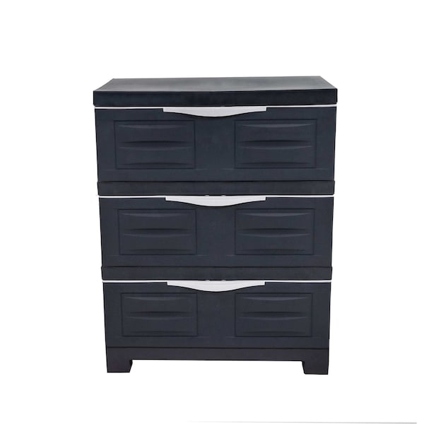 Homeroots 23in Charcoal Plastic Accent Cabinet With Three Drawers 668938 - main