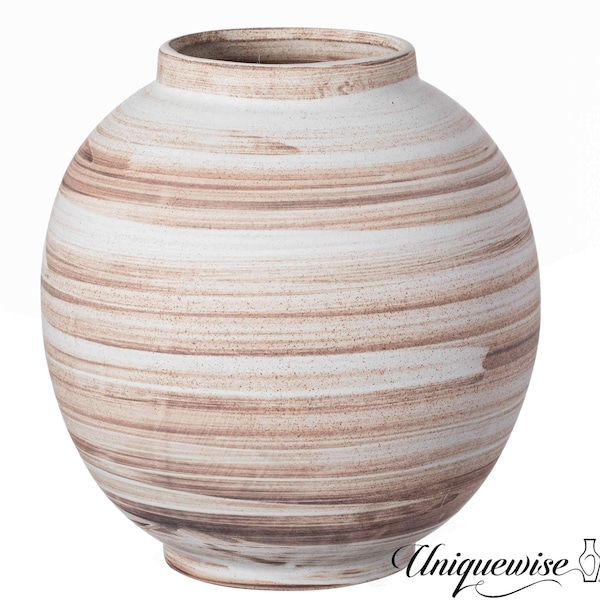 Uniquewise 9in Ceramic Stripe Vase Vintage Decorative Modern Farmhouse Piece for Home Centerpieces, White QI004793.RD - main