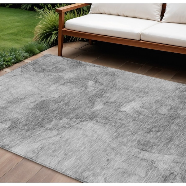 Homeroots 8' X 10' Gray Silver And Charcoal Nautical Washable Indoor Outdoor Area Rug 581740 - main