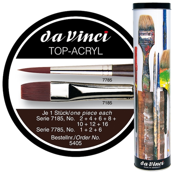 Da Vinci TOP-ACRYL Red-Brown Brushes, Synthetic, Oil & Acrylic, 10 Brush Set in Gift Tin VA-5405_0 - main