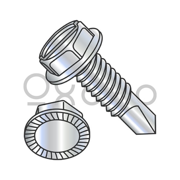 Oxoxo 1/4-20X1 1/4 A/F.428-.437 Slot Indented hex wash Serrated Self Drill Full Thread Zinc, 2000PK 436485 - main