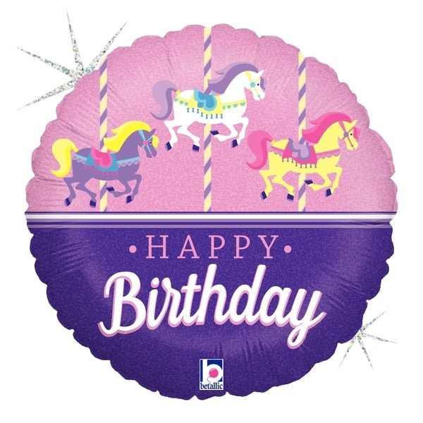 Loonballoon Circus Balloons, 18 inch Carousel Horse happy Birthday Balloon 2 pcs LOON-LAB- 317356-C-U - main