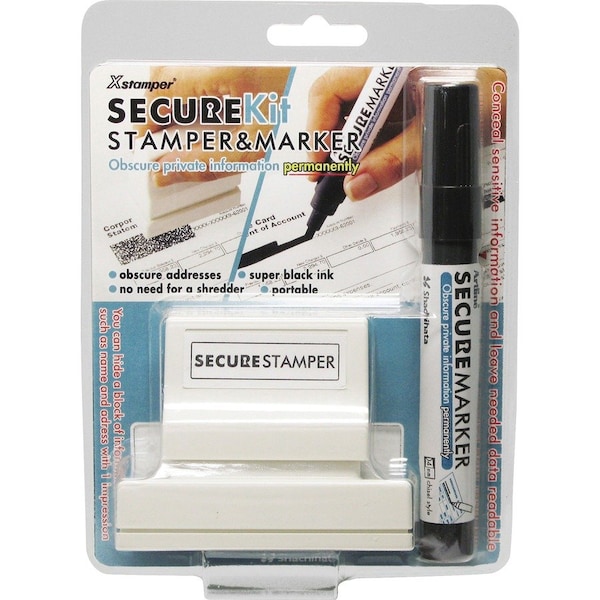 Shachihata Xstamper Secure Stamp & Marker Kit, 15/16" x 2-13/16", Black 35303 - main