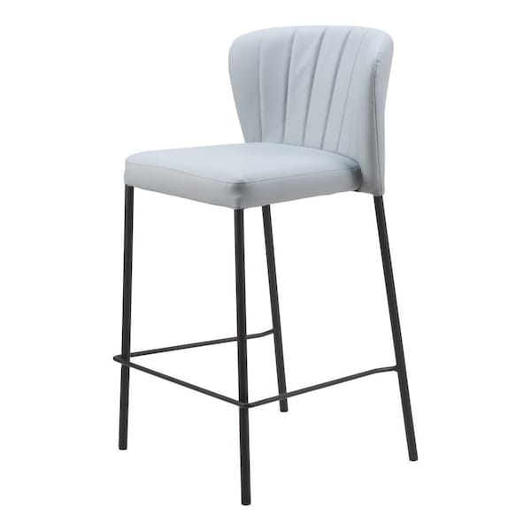 Homeroots Set of Two 26" Gray And Black Faux Leather And Steel Counter Height Bar Chairs 555746 - main