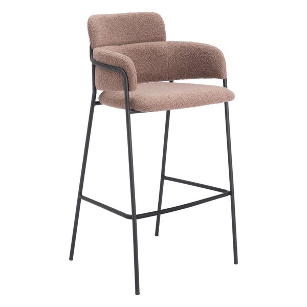 Homeroots Set of Two 30" Brown and Black Faux Shearling and Steel Bar Height Bar Chairs, 2PK 565002 - main