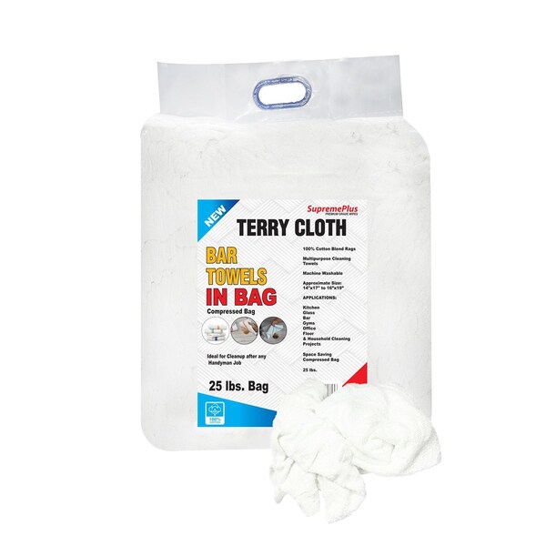 Supremeplus New White Terry Towel Cleaning Rags, 25 lbs. Bag SP-1698 - main