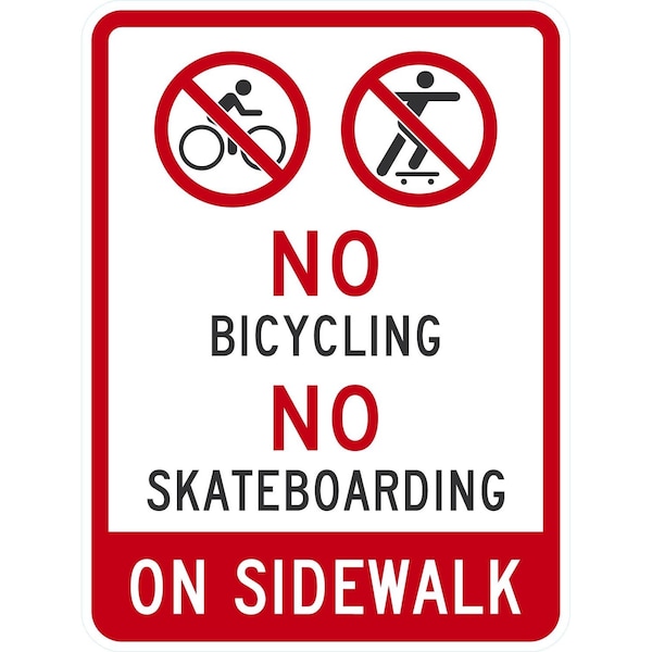 Lyle No Bicycling No Skateboarding On Sidewalk (W/Graphic), 18x24, Non-Reflective, White G-11012-NA_18x24 - main