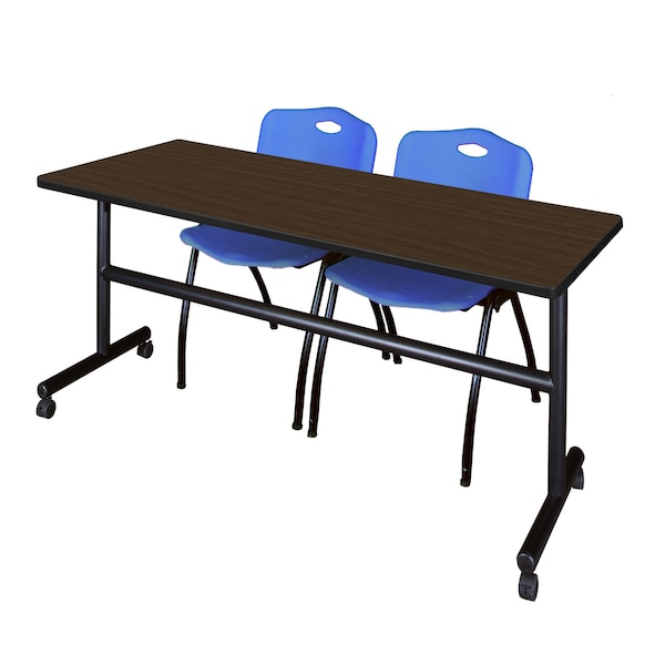 Regency Kobe Flip-Top Training Nesting Table W/ 2 M Stack Chairs, 72 in W, 30 in L, Neo Walnut MKFT7230NW47BE - main