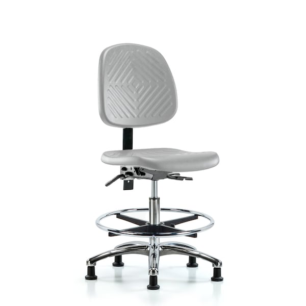 Blue Ridge Ergonomics Poly Chair Chrome-Med Bench Ht with Med Back, Seat Tilt, Chrome Foot Ring, &Stat Glides in Gray Poly PMBCH-MB-CR-T1-A0-CF-RG-GRY - main