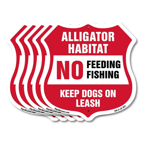 Signmission Alligator Warning Shield Sign Alligator, 12 inch X 12 inch, Aluminum Metal Sign, 5PK SHI-A-5Pack-12-357 - main