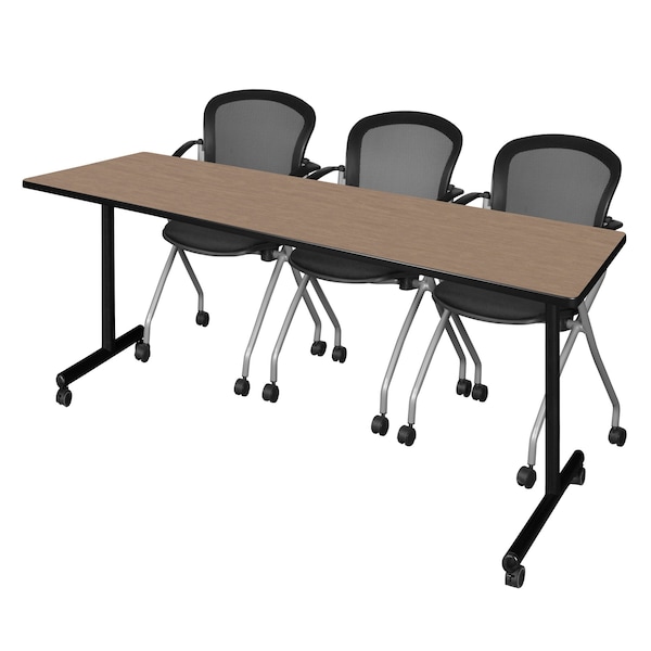 Regency Kobe Mobile T-Base Training Table W/ 2 Stack Chairs, 84 in W, 24 in L, Noble Oak MKTRCC8424NO23BK - main