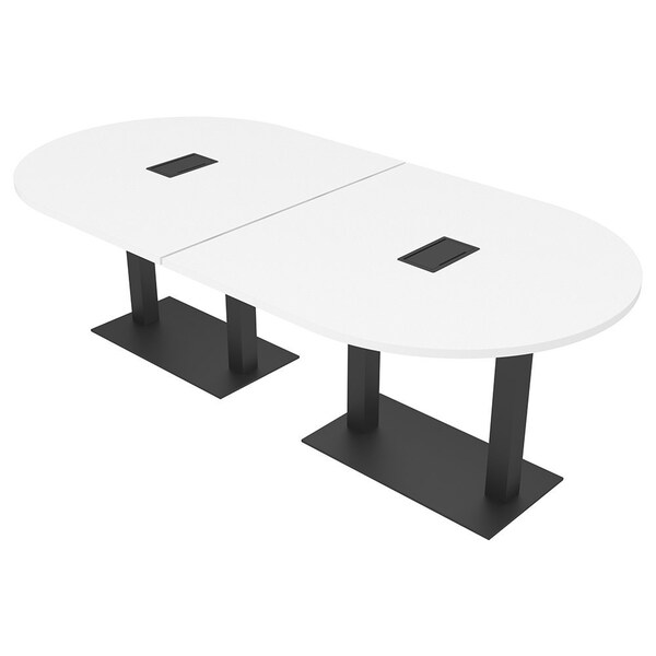 Skutchi Designs Racetrack Conference Table With Power Unit, 48 in W, 96 in L, White HAR-RAC-48X96-DOU.BK-W960-EBLK - main
