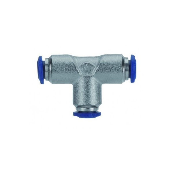 Usa Industrials Push to Connect Tube Fitting, Nickel Plated Brass w/ Plastic Release Ring, Union Tee, 1/8in Tube OD ZUSA-TF-PTC-NPBR-488 - main