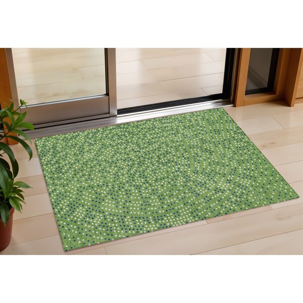 Homeroots 3' X 5' Green Blue And Ivory Polka Dot Washable Indoor Outdoor Area Rug 599034 - main