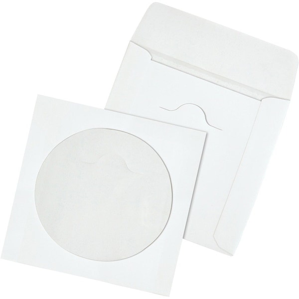 Quality Park CD/DVD Sleeves, Moisture/Tear Resistant, 4-7/8in X 5in, 100/Pk, White 77203 - main