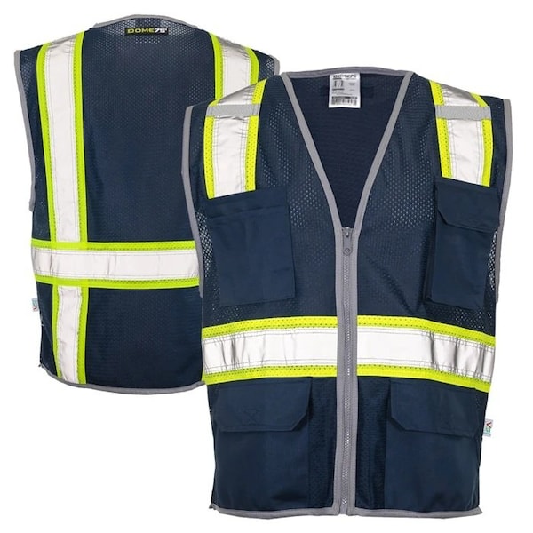 Dome75 Hi-Vis Safety Vest LG/XL Class Non-ANSI/Enhanced Visibility , Zipper 6 Pockets, 2 Mic Tab DV2183 - main