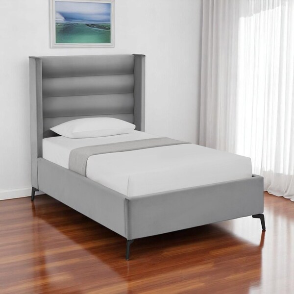 Homeroots Light Gray Velvet Upholstered Full Bed Frame 544929 - main