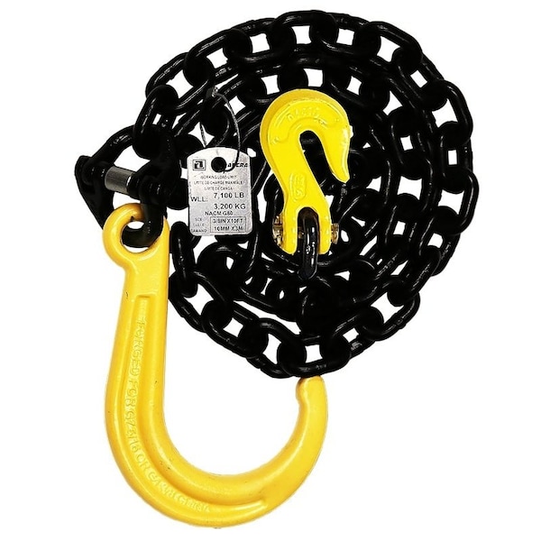 Ancra Mfg Chain Assembly with J-Hook, 3/8 in, 10 ft L, 7100 lb Working Load, 80 Grade, Carbon Alloy Steel 50378-10-10 - main