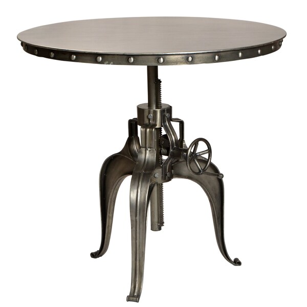 Homeroots 36" Gray Metal Pedestal Base Adjustable Height Round Top Dining Table 488596 - main