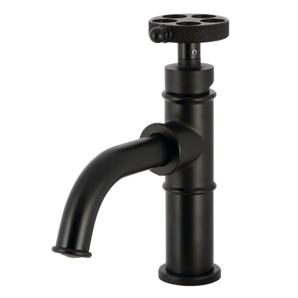 Kingston Brass One-Handle Single-Hole Bathroom Faucet with Knurled Handle and Push Pop-Up Drain, Matte Black KS2820RKX - main